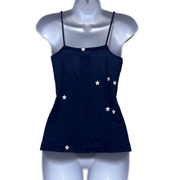Chaser Navy Blue White Stars Patriotic Button Front Tank Top Cami Medium NWT - Picture 2 of 9